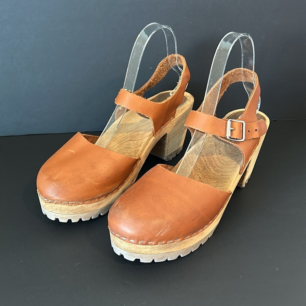 MIA brown wooden and leather clogs size 11 (41) - Picture 3 of 10